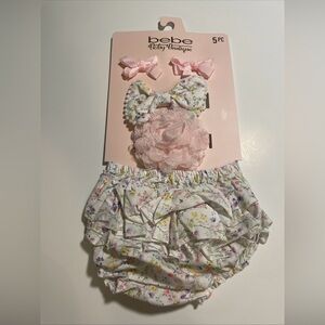 Bebe Baby Boutique 5 Piece Set, Bows, & 2 Headbands Pink &Floral Print New